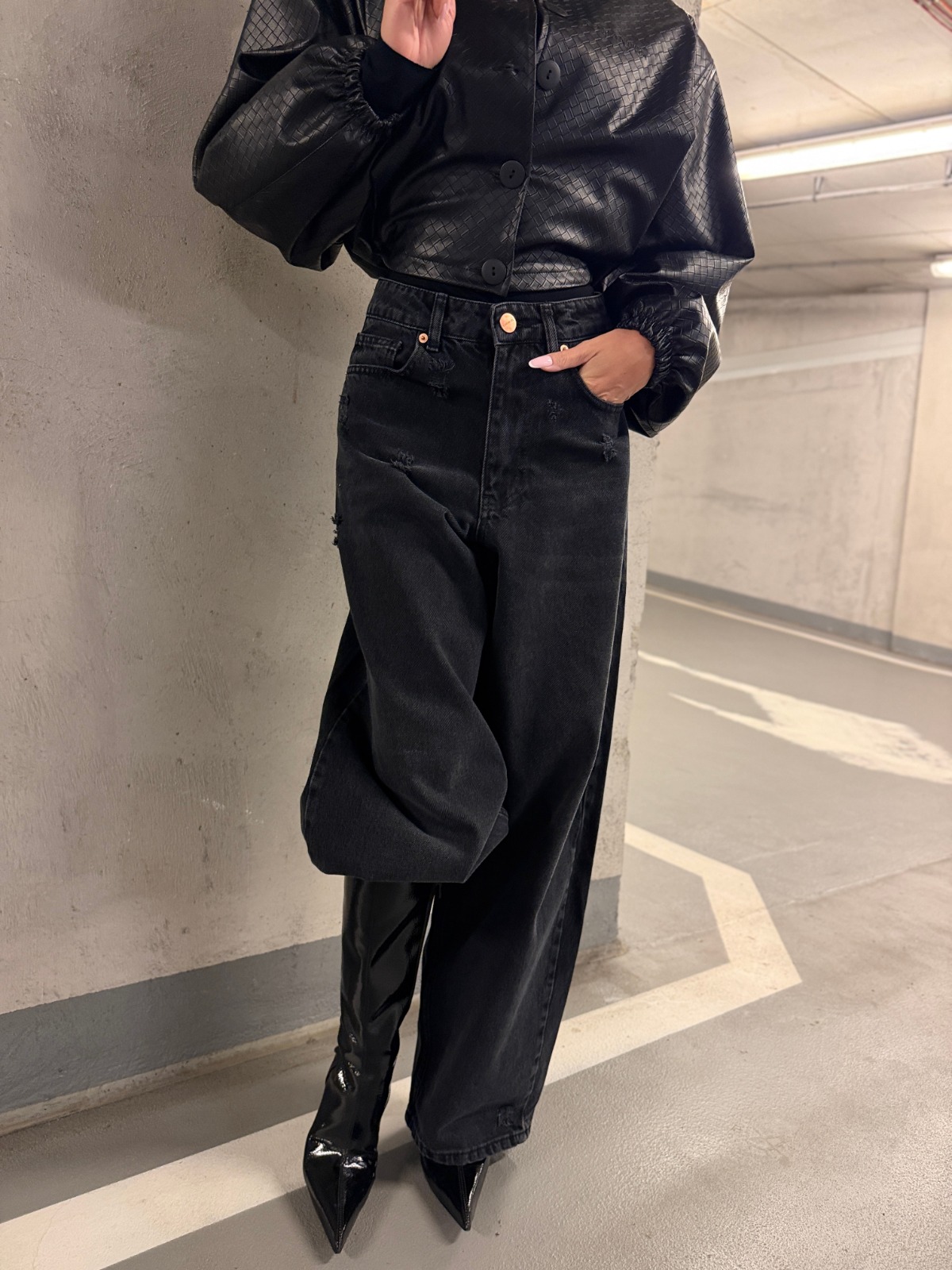 Jeansy LaManuel damskie wide leg z wysokim stanem i przetarciami